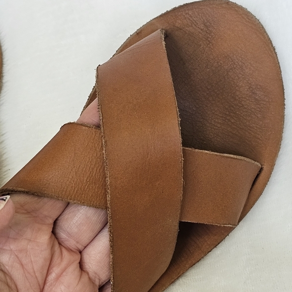 Sseko Slide Sandal Leather Caramel Brown Cross Strap Womens Size 7‎ - Picture 6 of 9